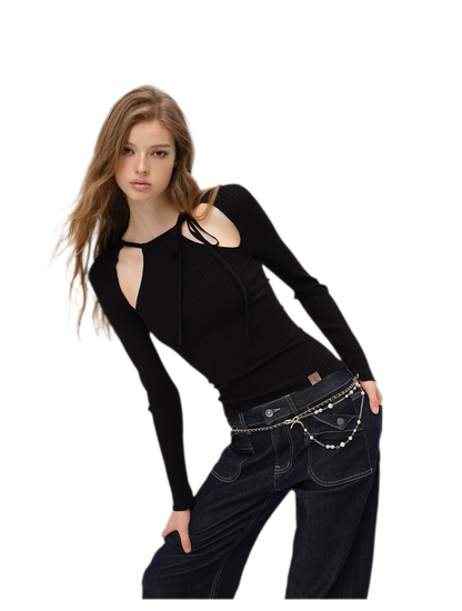 Ribbed Cutout Adjustable-Strap Knit Top