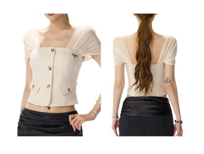 Square Neck Mesh Sleeve Top