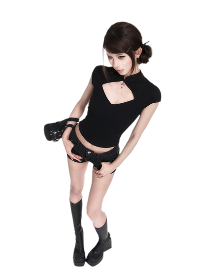 Dark Cutout Cross Tee
