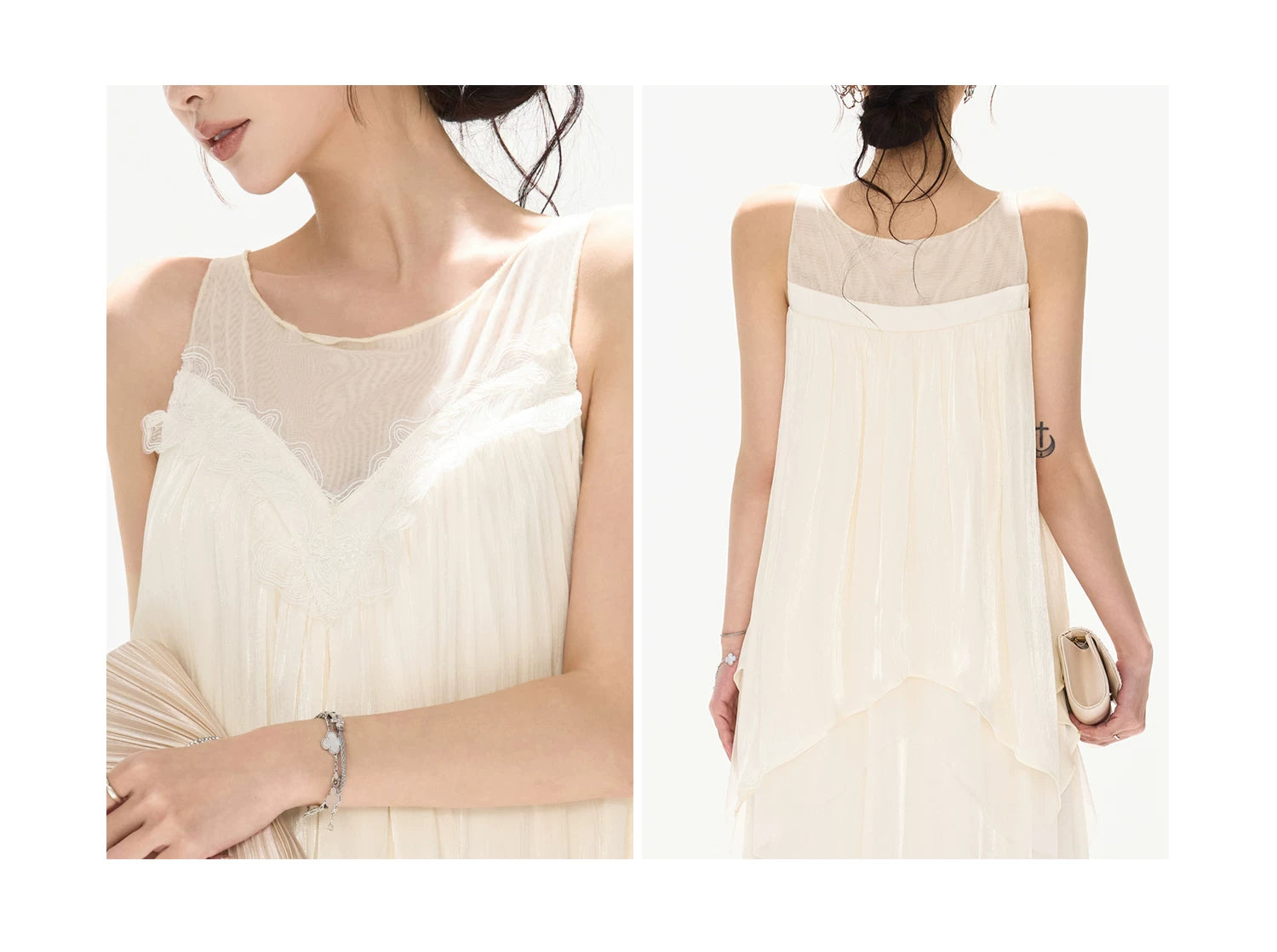 Sleeveless Mesh Spliced Ruffle Long Dress