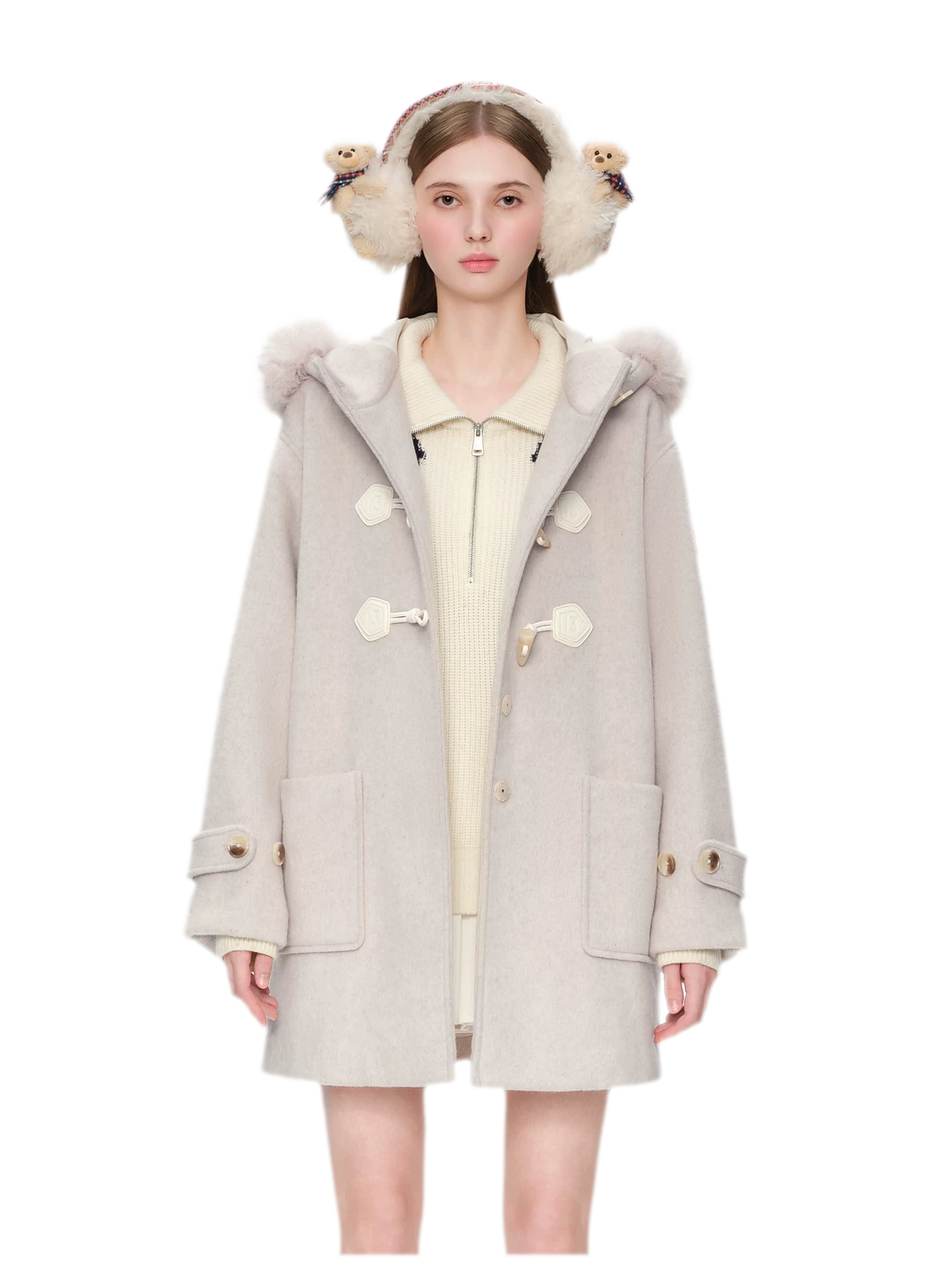Manteau en laine texturée à boutons brandebourg