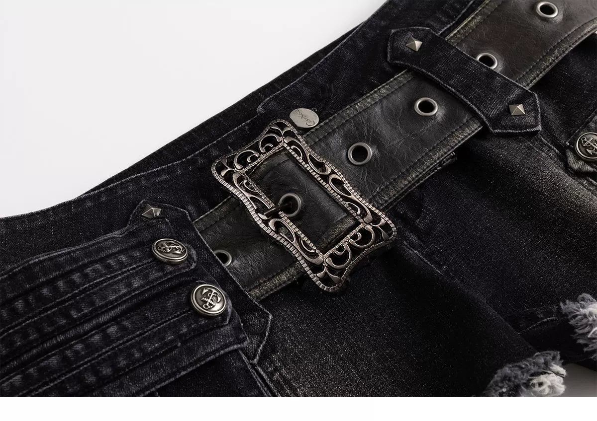 Leather Belt Denim Shorts