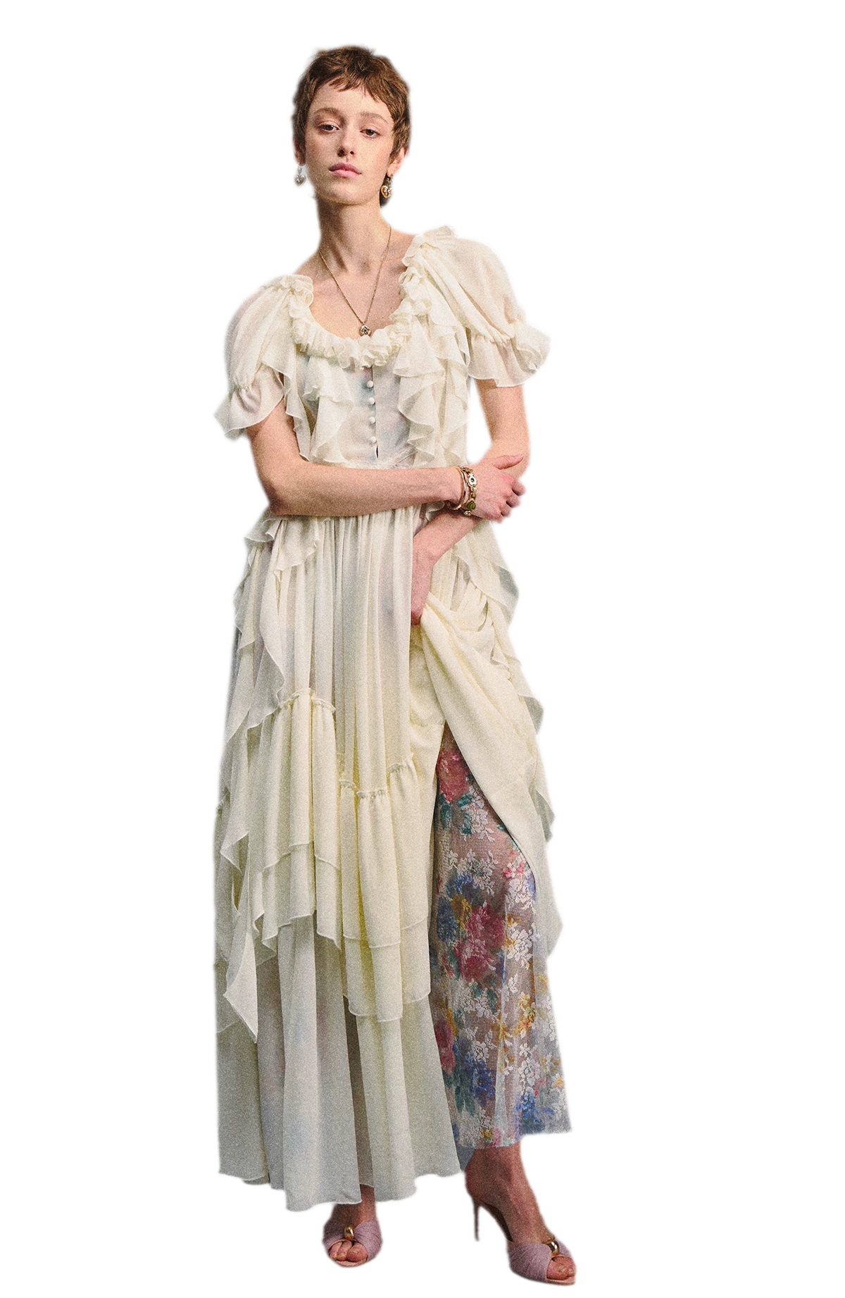 Ruffled Lace Chiffon Dress