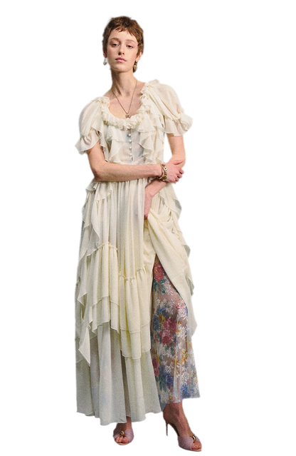 Ruffled Lace Chiffon Dress
