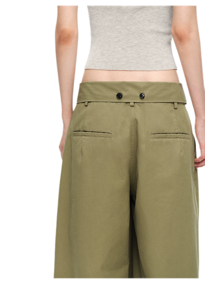 Washed Cross-Waistband Wide-Leg Pants