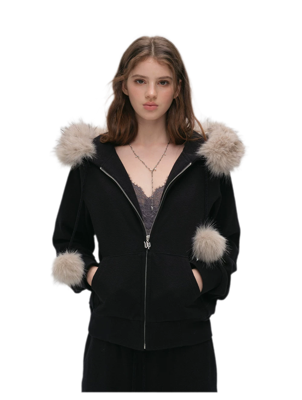 Contrast Fur Hooded Tracksuit