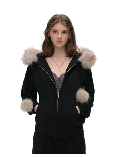 Contrast Fur Hooded Tracksuit