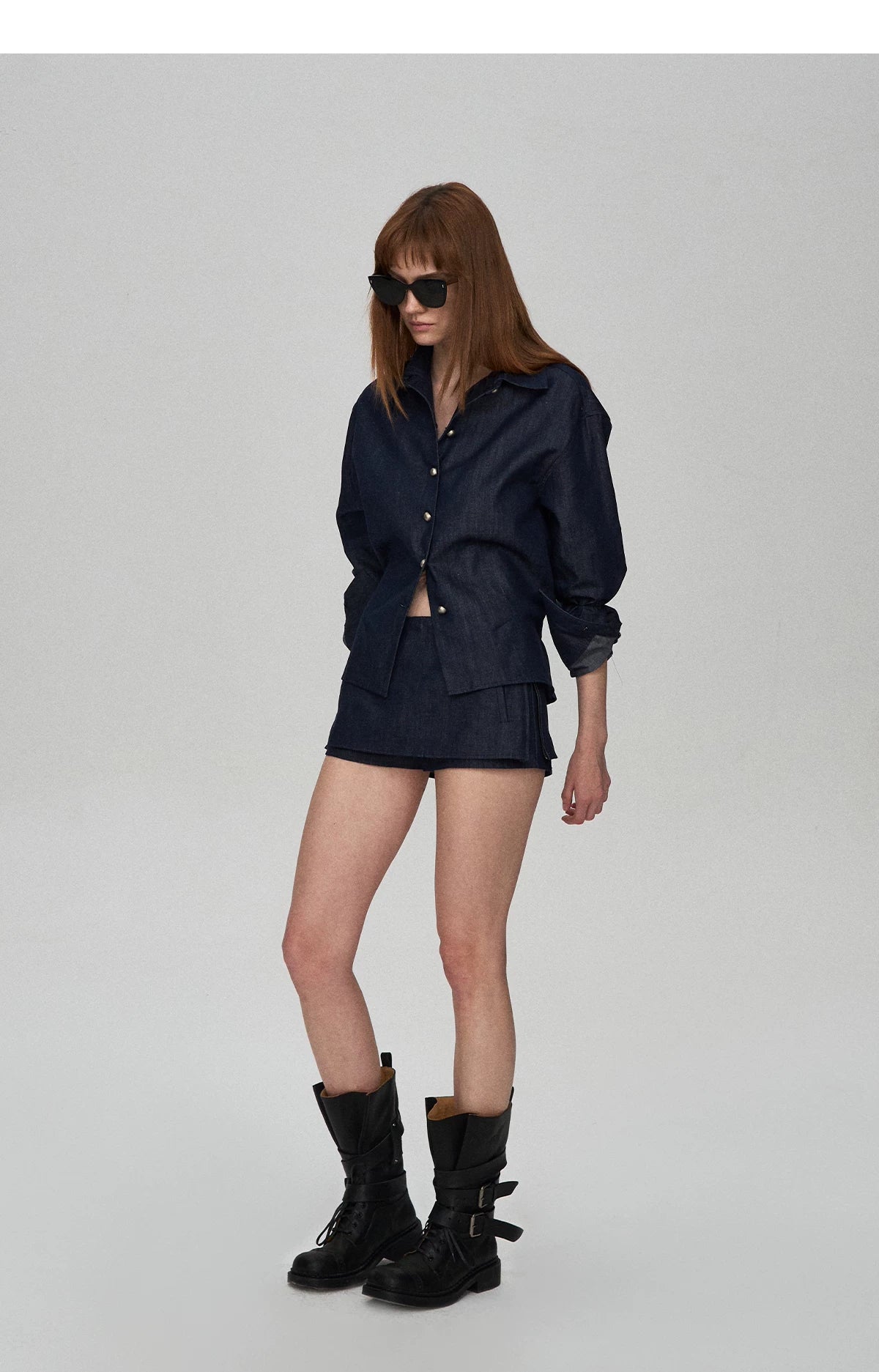Tencel Linen Denim Shirt &amp; Low-Waist Skirt