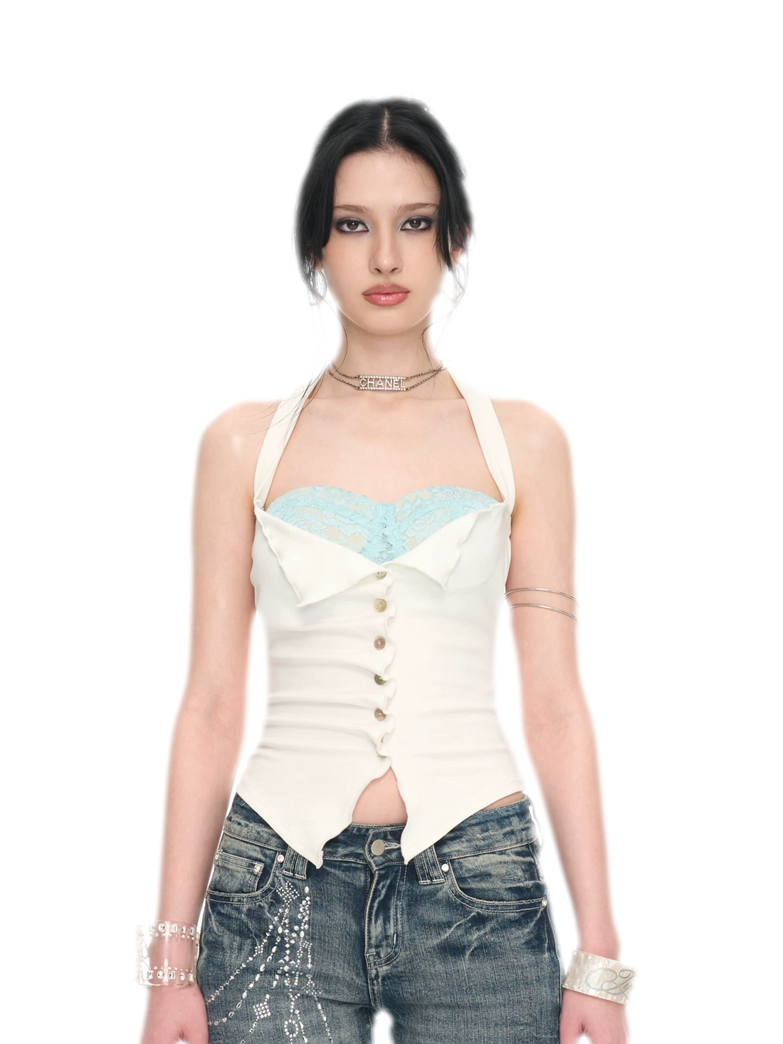 Original Peacock Blue Lace Halter Top