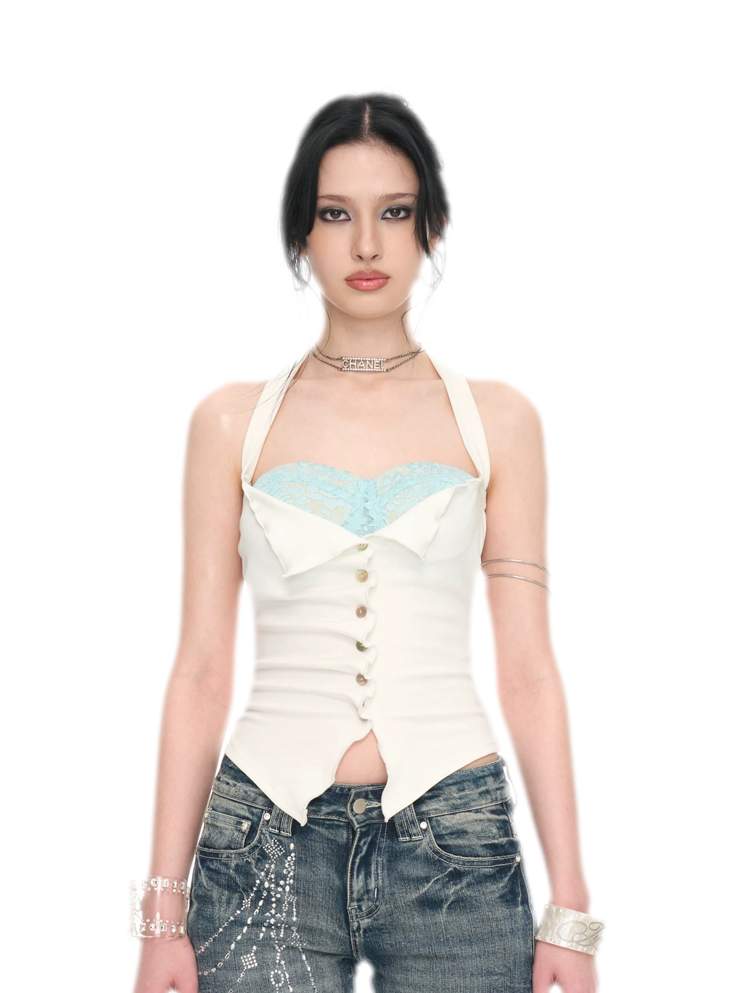 Original Peacock Blue Lace Halter Top