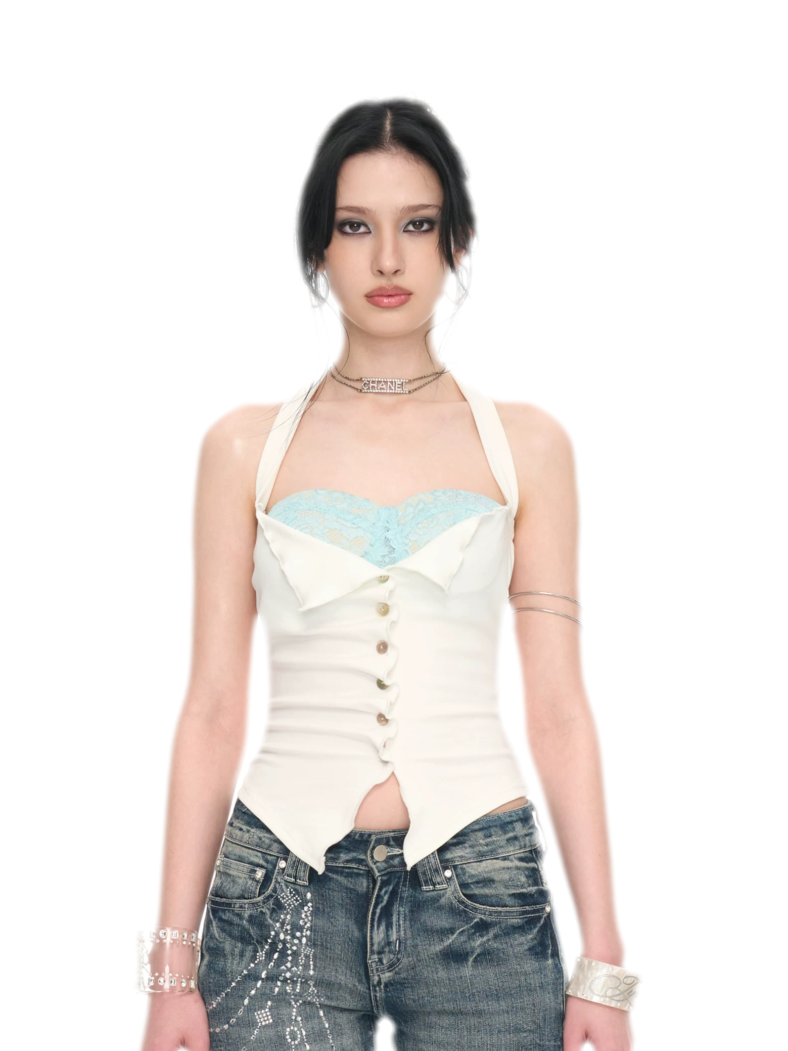 Original Peacock Blue Lace Halter Top