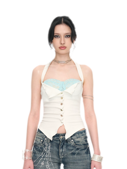 Original Peacock Blue Lace Halter Top