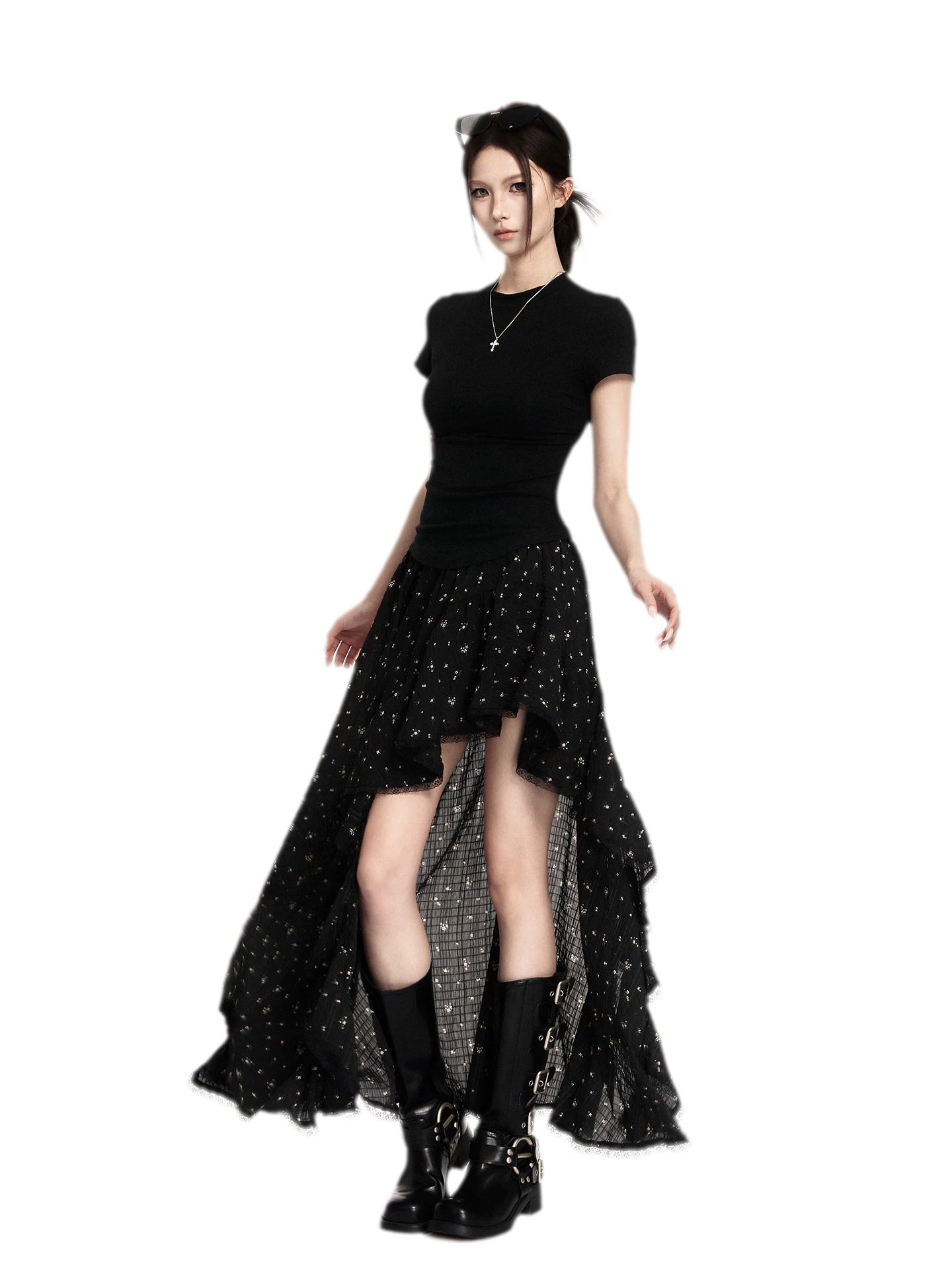 Floral Asymmetric Ruffle Skirt