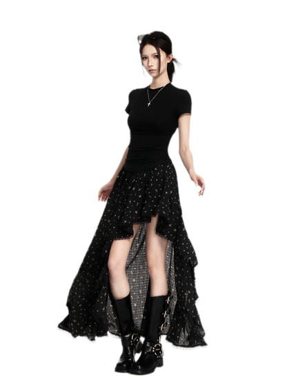 Floral Asymmetric Ruffle Skirt