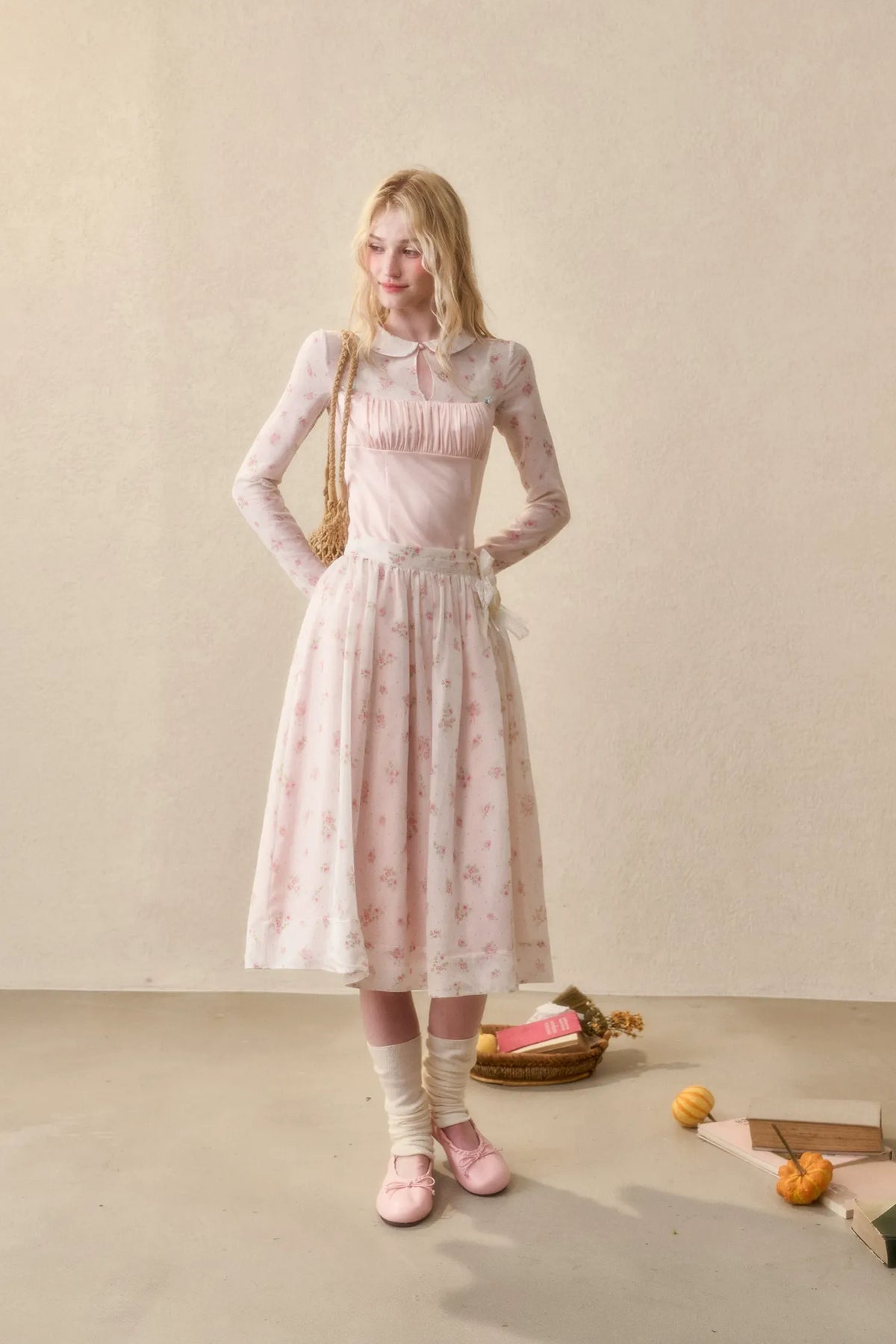 Floral Satin Peter Pan Dress