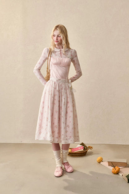 Floral Satin Peter Pan Dress
