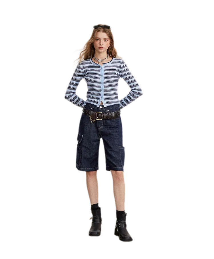 Contrast Stripe Slim Knit Cardigan