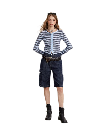 Contrast Stripe Slim Knit Cardigan