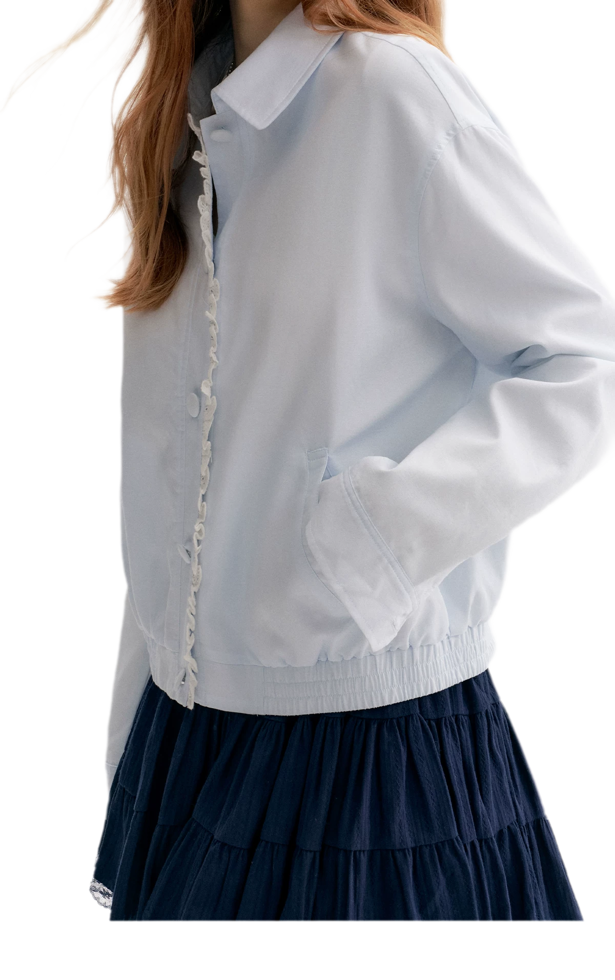 Ramie Cotton Lace-Trimmed Jacket