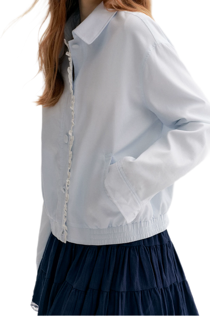 Ramie Cotton Lace-Trimmed Jacket