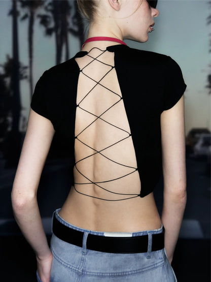 Open-Back Tie-Up T-Shirt
