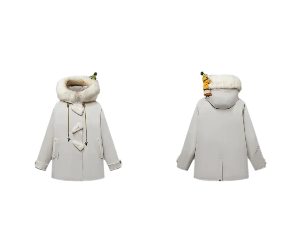 Doudoune mi-longue en duvet à boutons brandebourgs et effet peluche