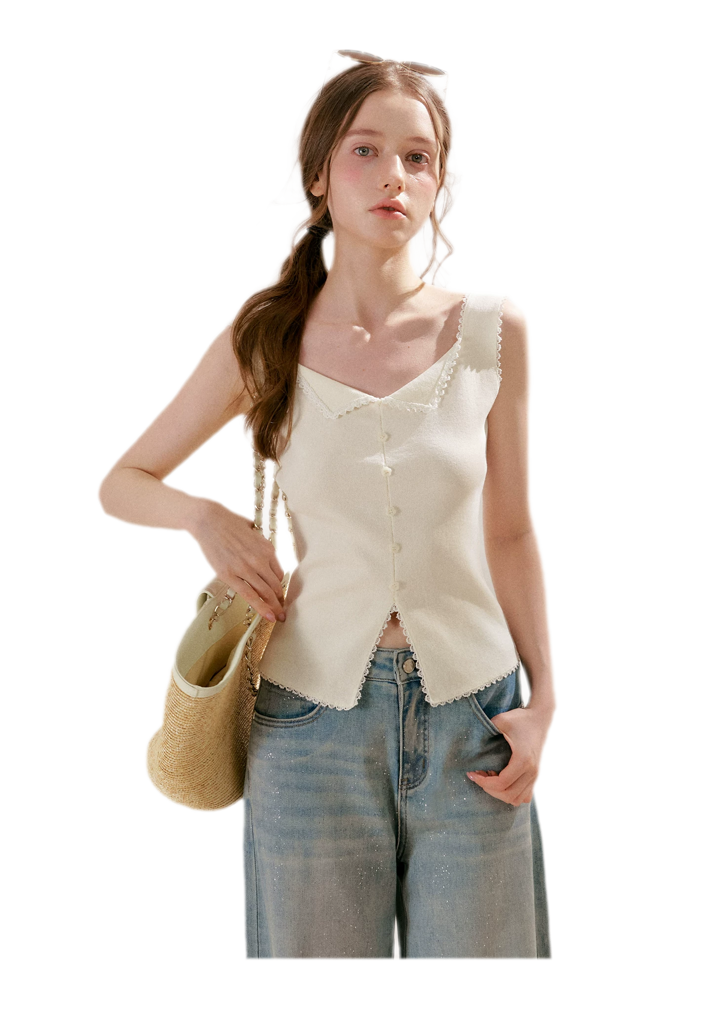 Lace Trim Knit Vest