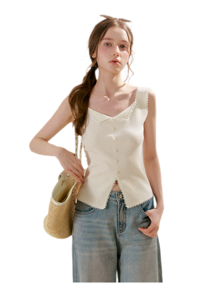 Lace Trim Knit Vest