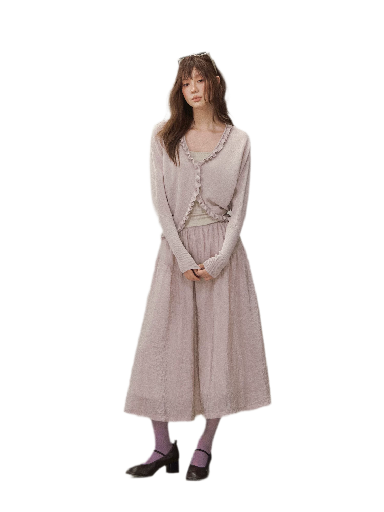 Crinkled Tiered Midi Skirt
