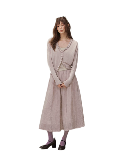 Crinkled Tiered Midi Skirt
