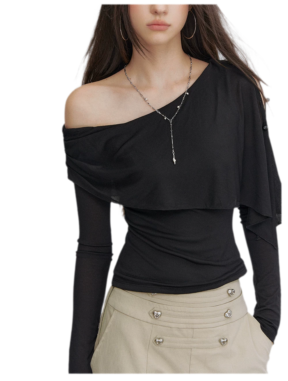 Asymmetrical Button Shoulder Top