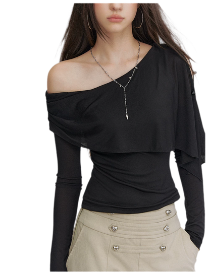 Asymmetrical Button Shoulder Top