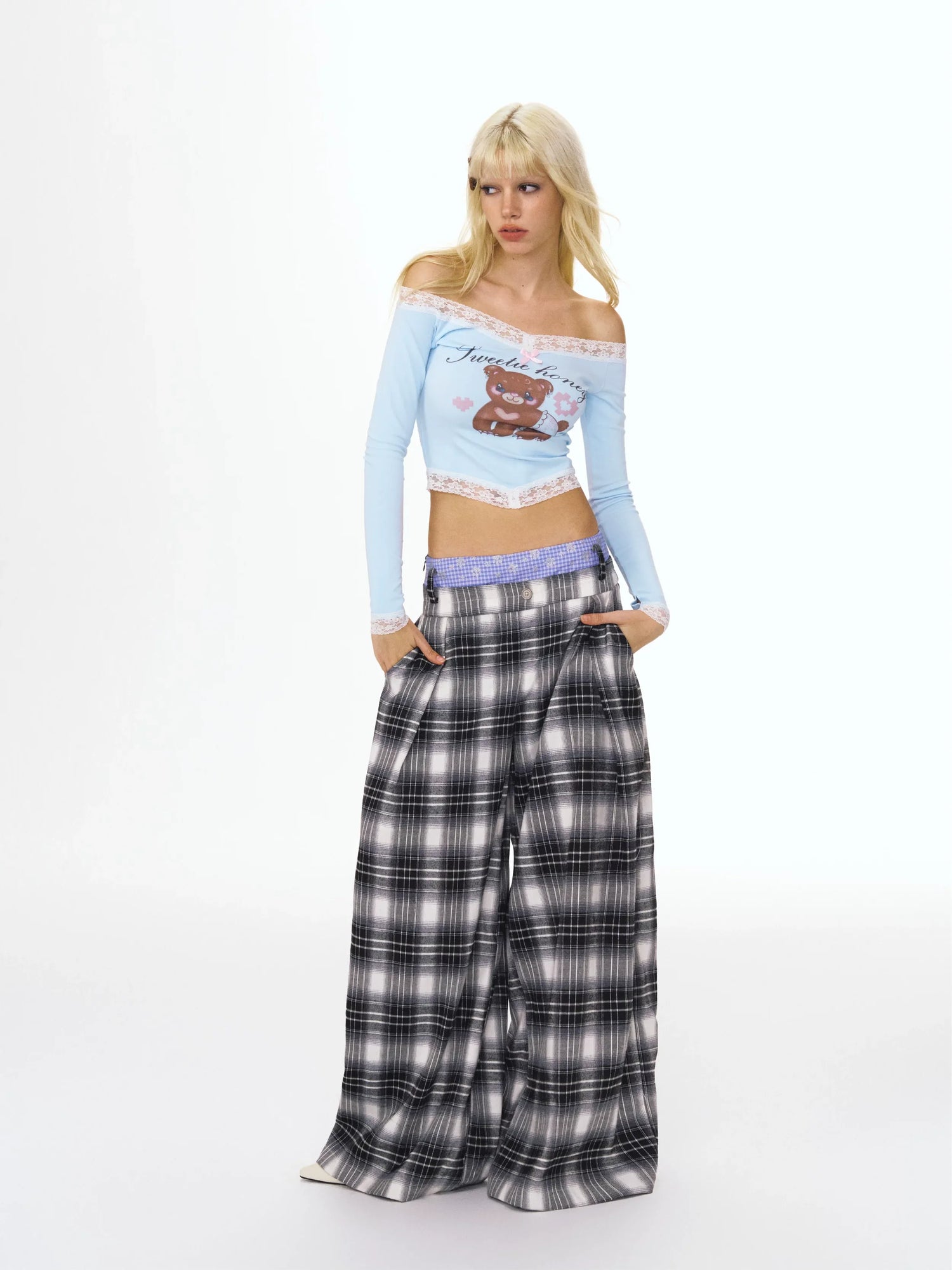 Checked Wide-Leg Pants