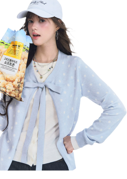 Polka-Dot Tie Bow Cardigan