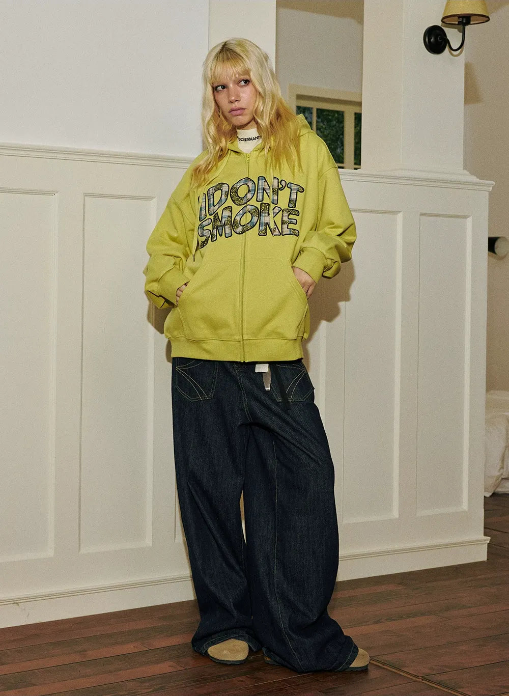 Reversible Denim Baggy Straight Pants