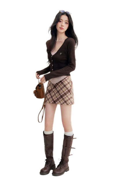 Brushed Contrast V-Neck Sweater