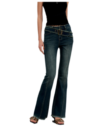 Washed Panel Flare Jeans