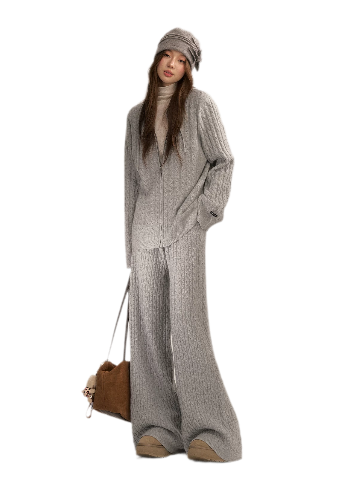 Wool-Blend Cable-Knit Hooded Set