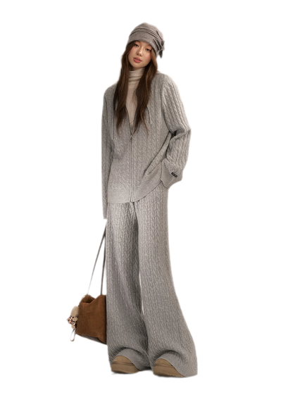 Wool-Blend Cable-Knit Hooded Set