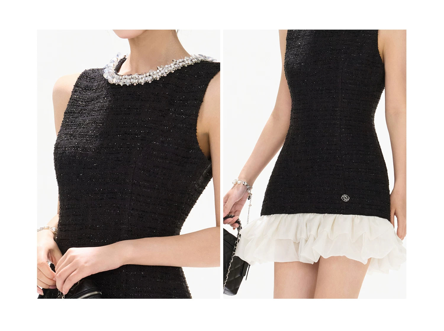 Diamond Neckline Ruffled Sleeveless Waist-Cinching Dress