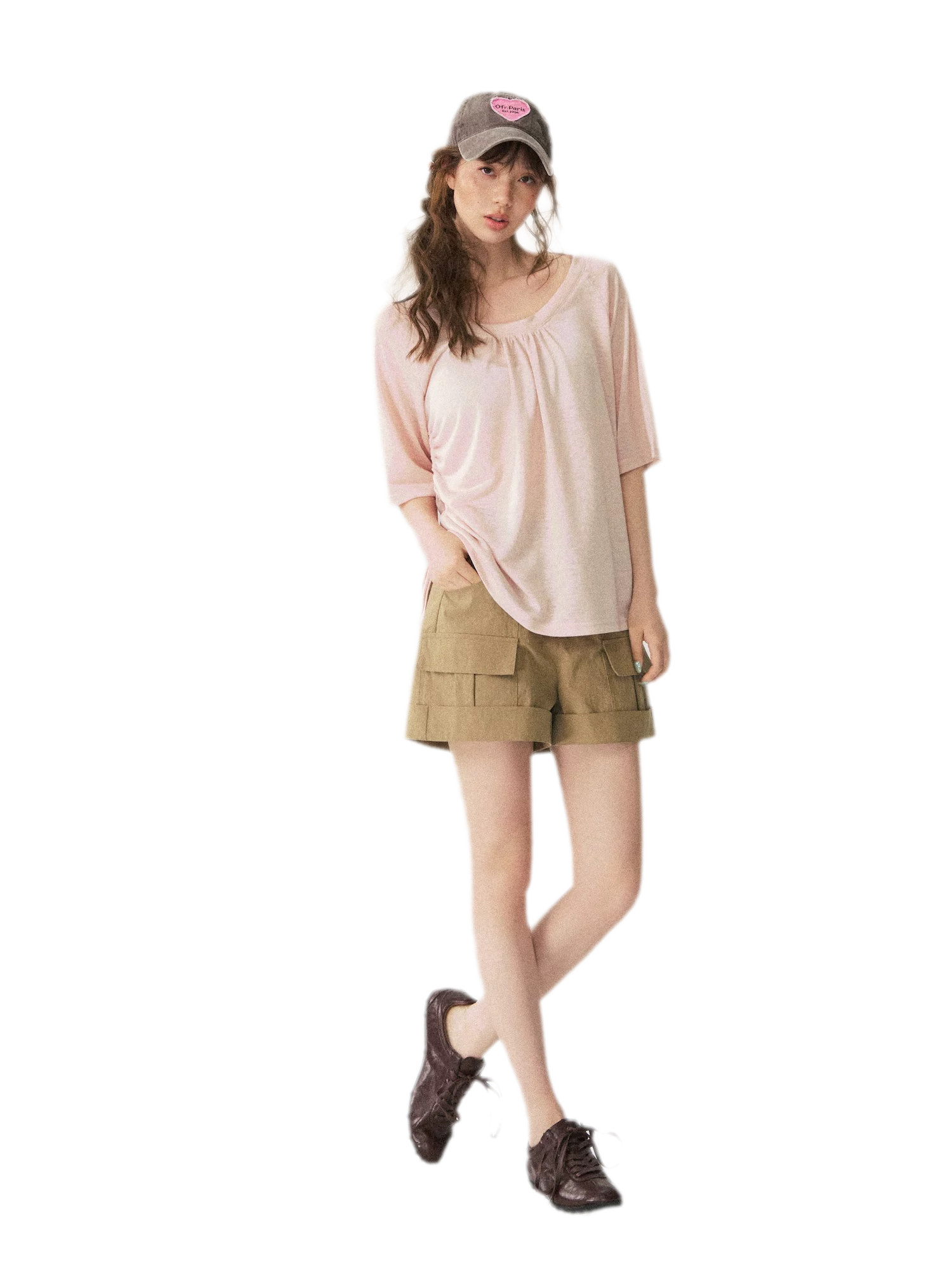V-Neck Ruched Knit Tee