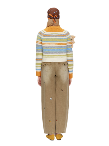 Color-Block Striped Fuzzy Sweater