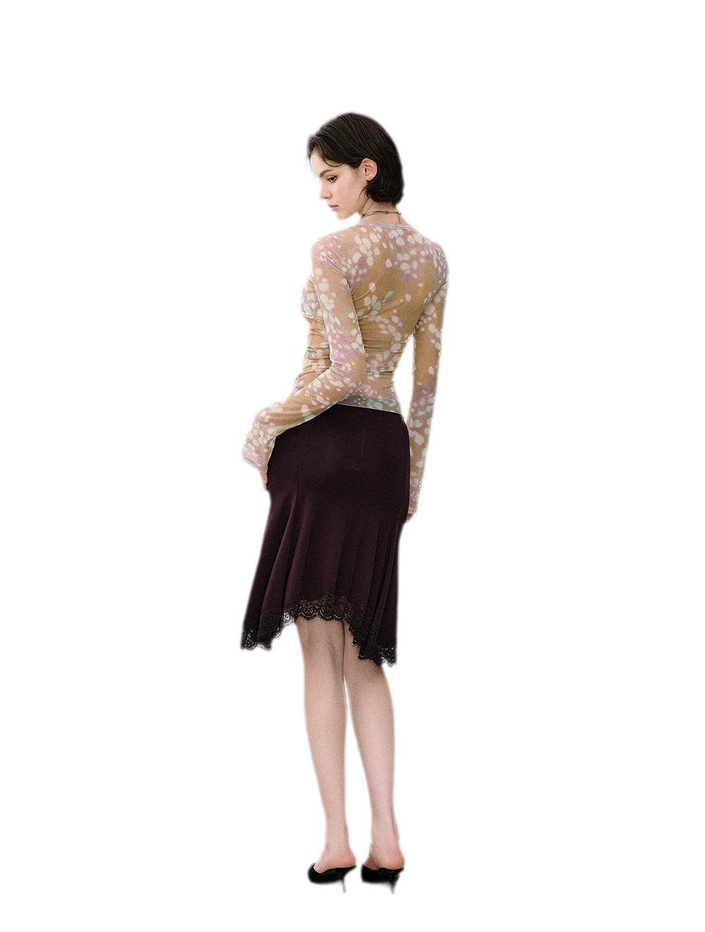 Deer Print Lace Mesh Top