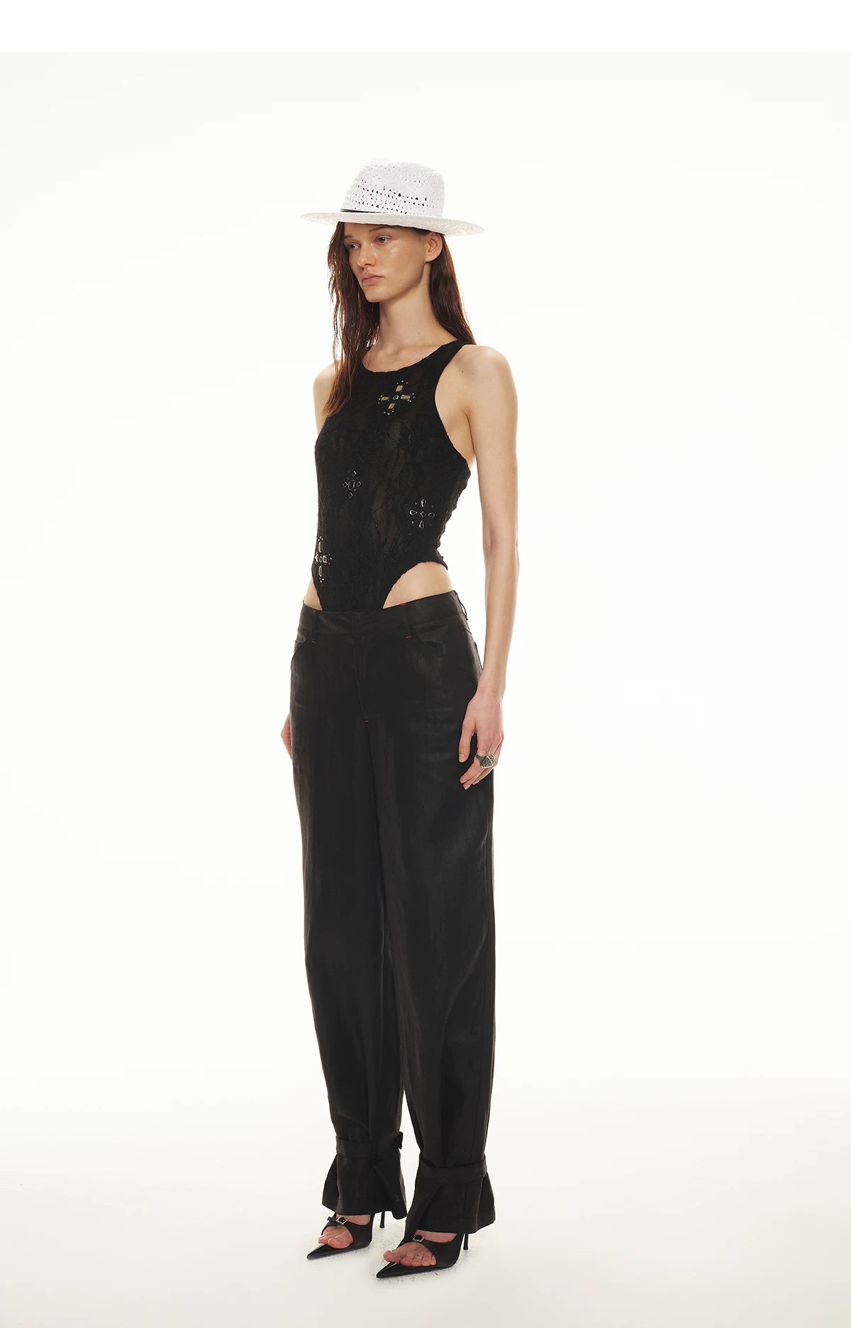Stylish Gemstone Lace Halter Bodysuit Top