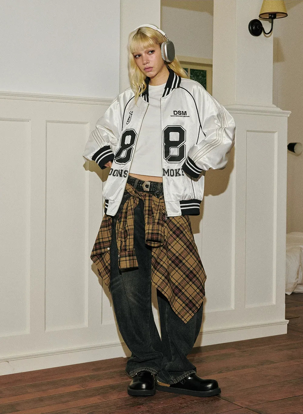 Glossy Cropped Baseball Jacket