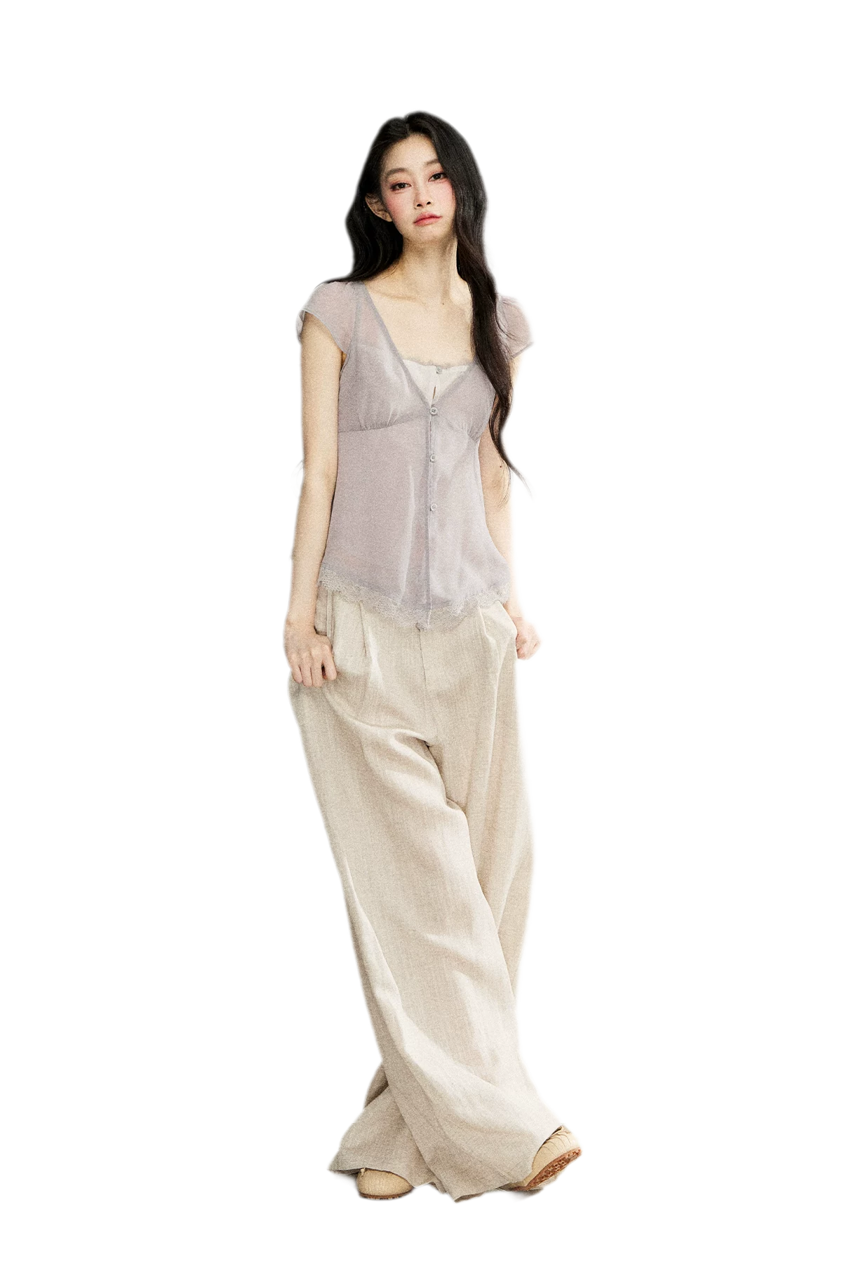 Linen Blend Wide Pants