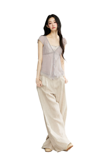 Linen Blend Wide Pants