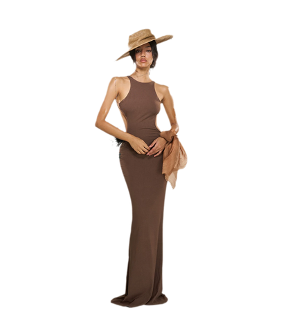Metal Chain Open-Back Knit Dress
