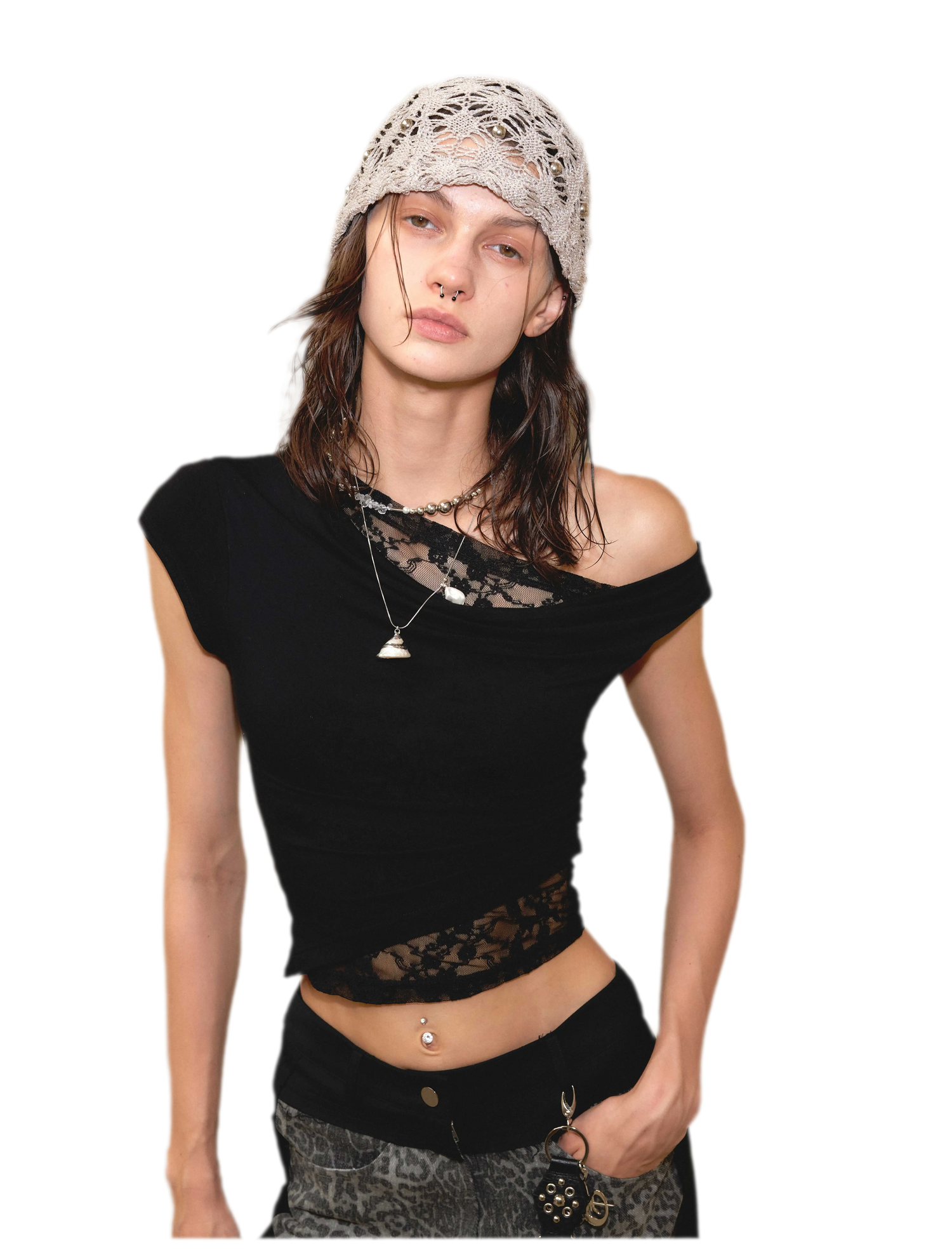 Lace Shoulder Trim Tee