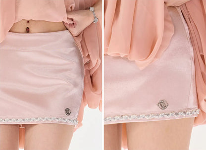 Pleated Rhinestone Mini Skirt